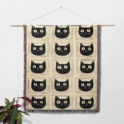 Black Cat Grid Woven Blanket