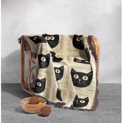 Black Cat Grid Woven Blanket